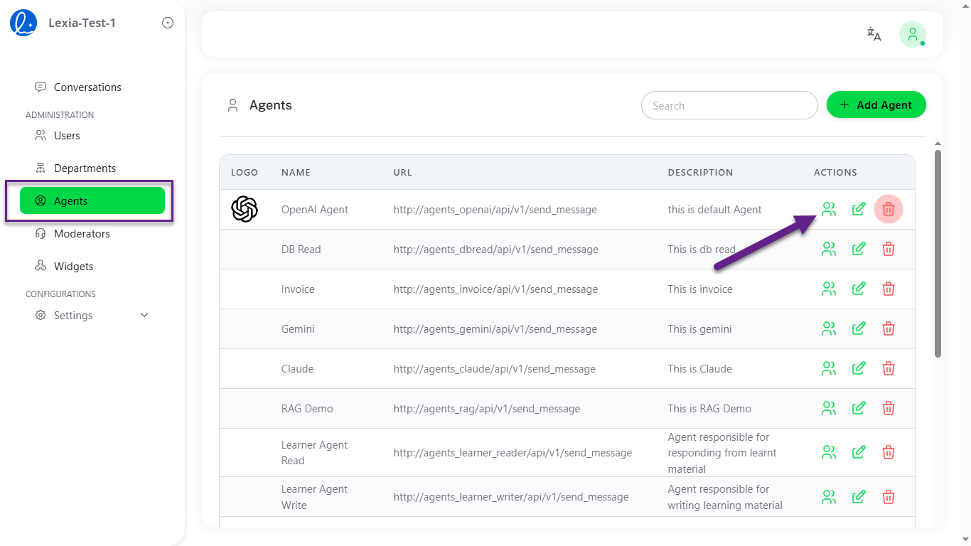 Agents List Interface