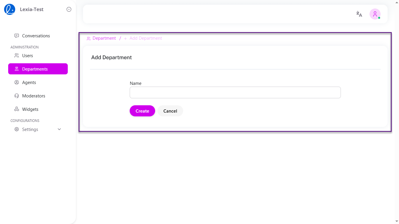Creating Departments Step 2