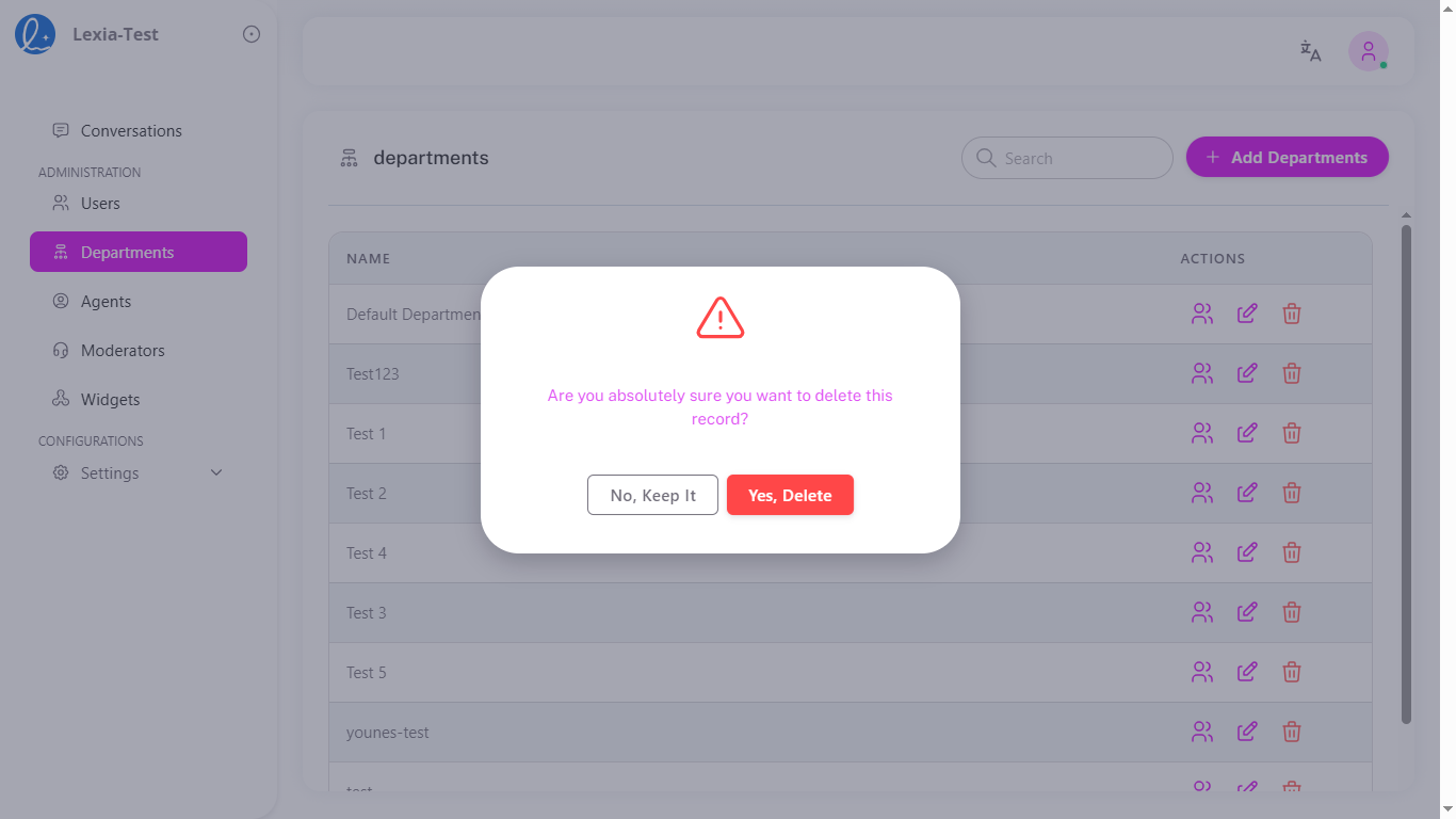 Deleting Departments Step 2