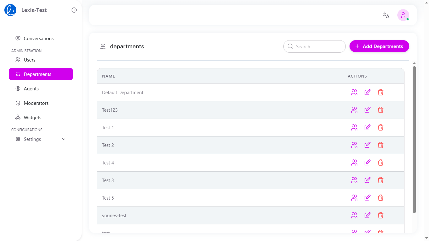 Departments Management Interface