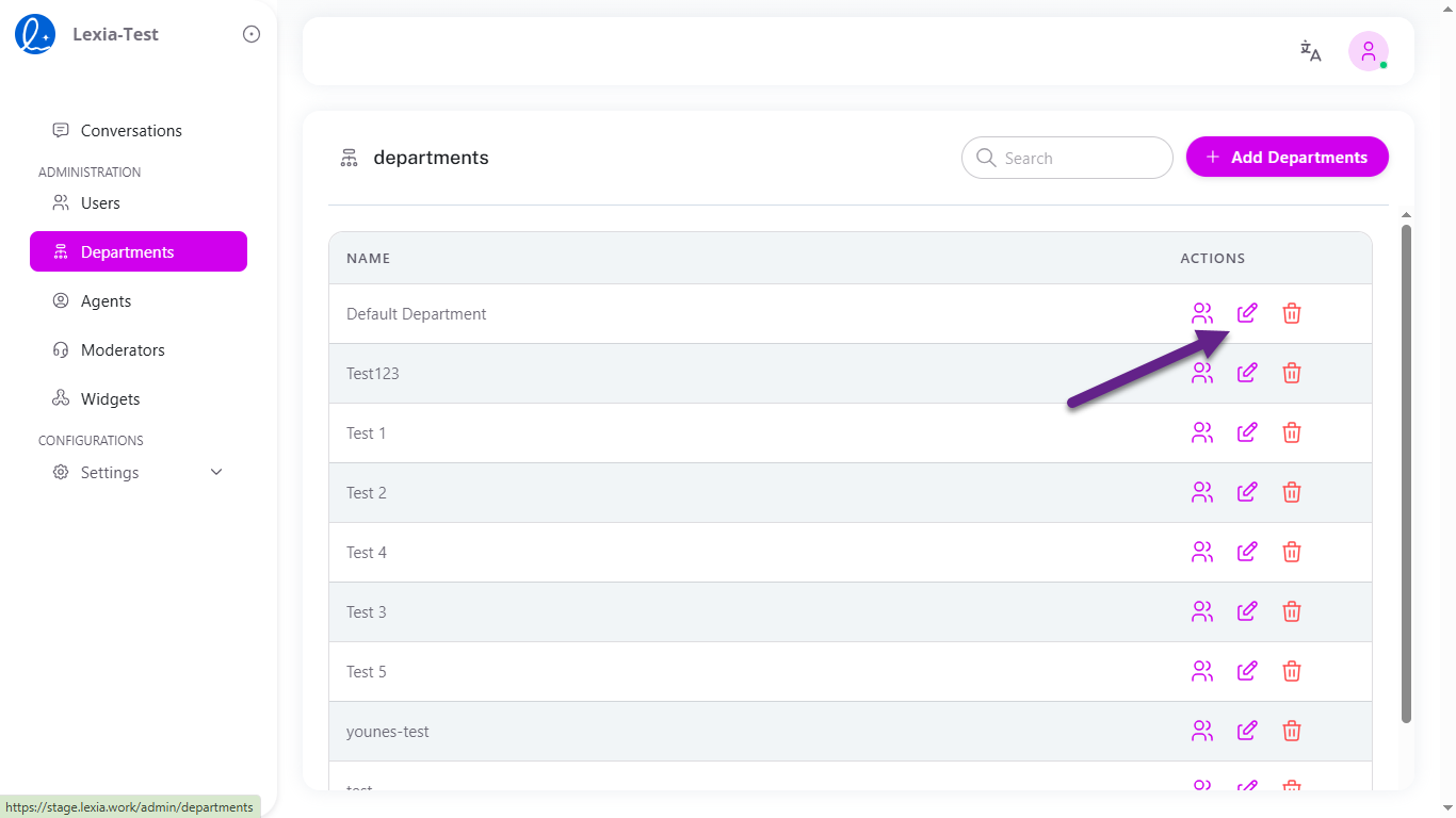 Editing Departments Step 1
