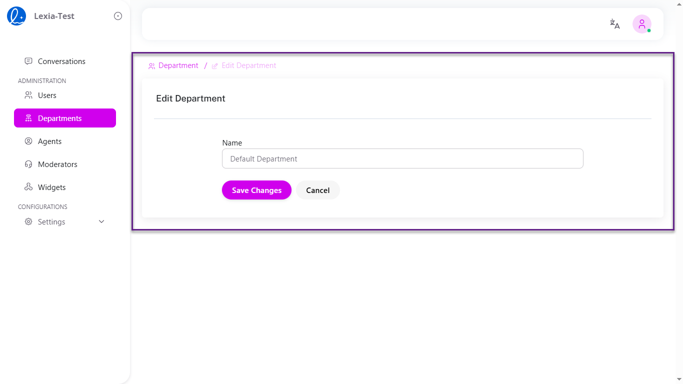 Editing Departments Step 2