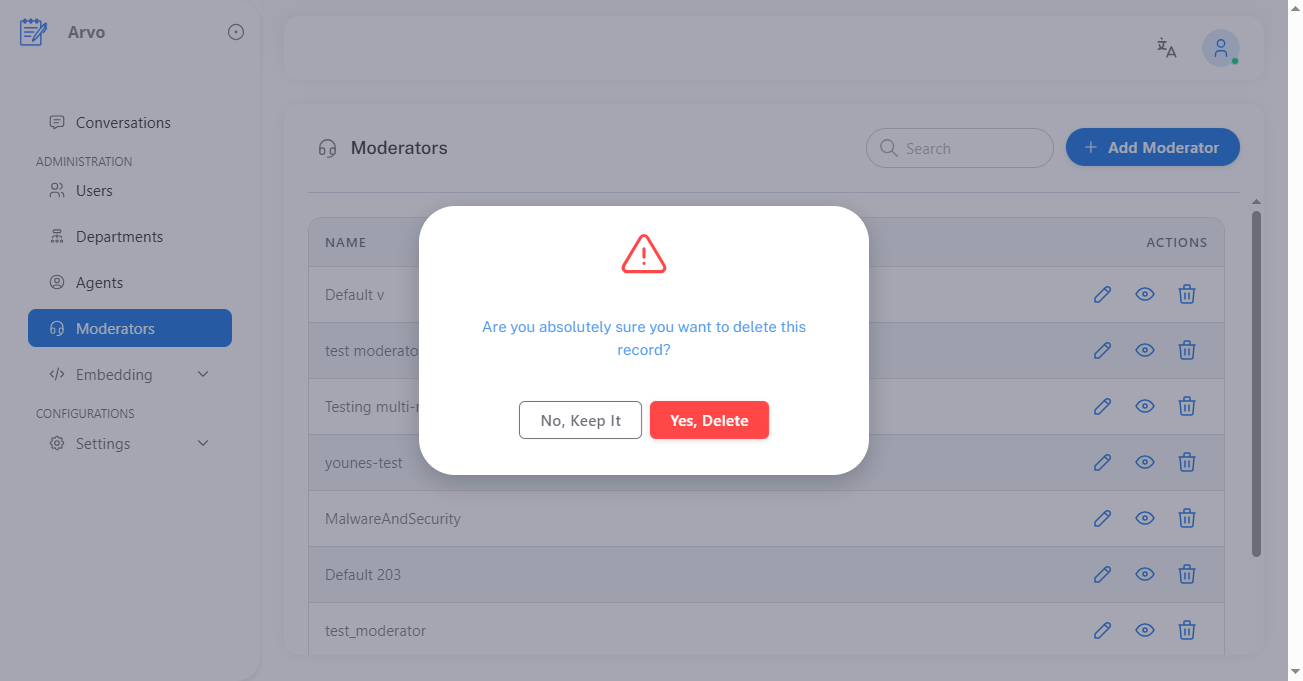 Delete Moderator Confirmation
